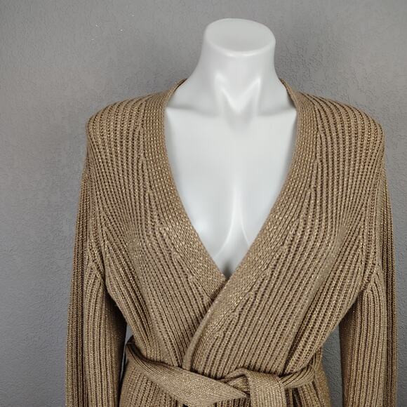Max Mara Arold Cashmere Blend Lurex Fringe Belted Cardigan Size Large - Picture 7 of 12